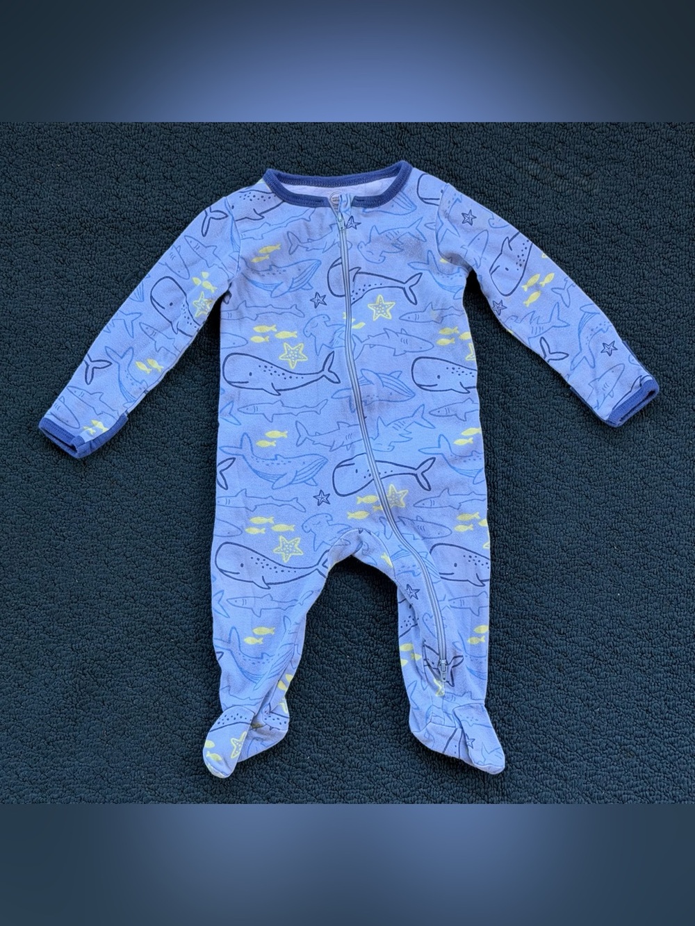 wonder nation Blue & Yellow Whale and Shark Footed One-Piece Pajamas